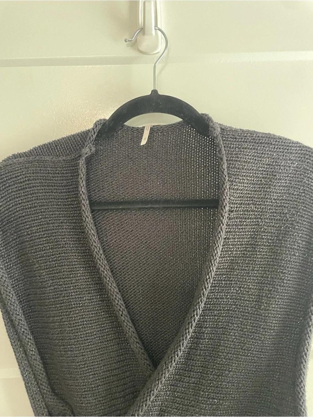 Free People Black Open Knit Wrap Vest Adjustable Side Tie Boho Medium
